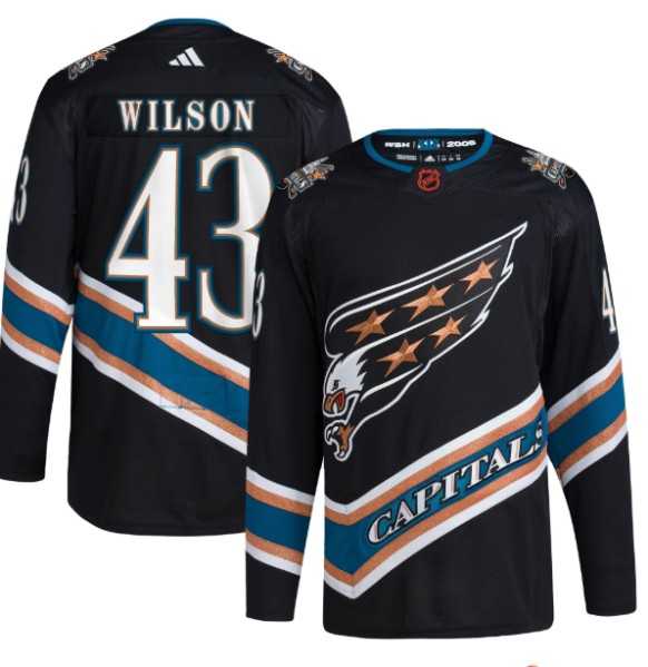 Mens Washington Capitals #43 Tom Wilson Black 2022-23 Reverse Retro Stitched Jersey Dzhi->washington capitals->NHL Jersey
